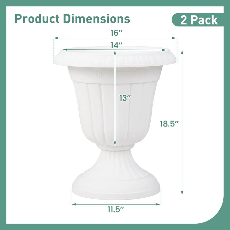 18 inch Tall Vintage Planters Set of 2 with Pedestal Base and Pre-marked Drain Hole by DirectDeals