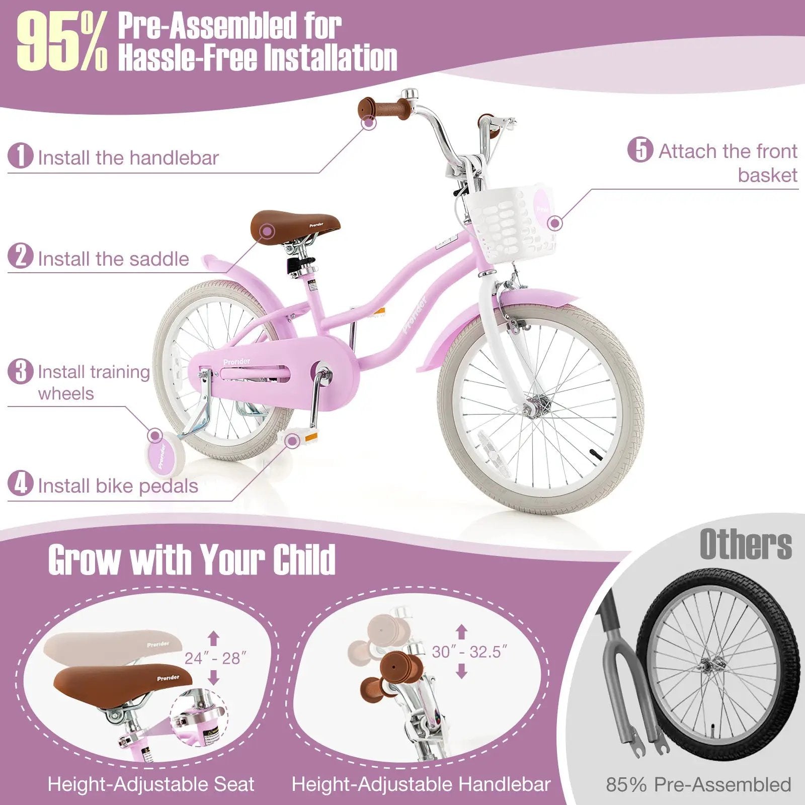 Children Bicycle with Front Handbrake and Rear Coaster Brake-Purple by DirectDeals