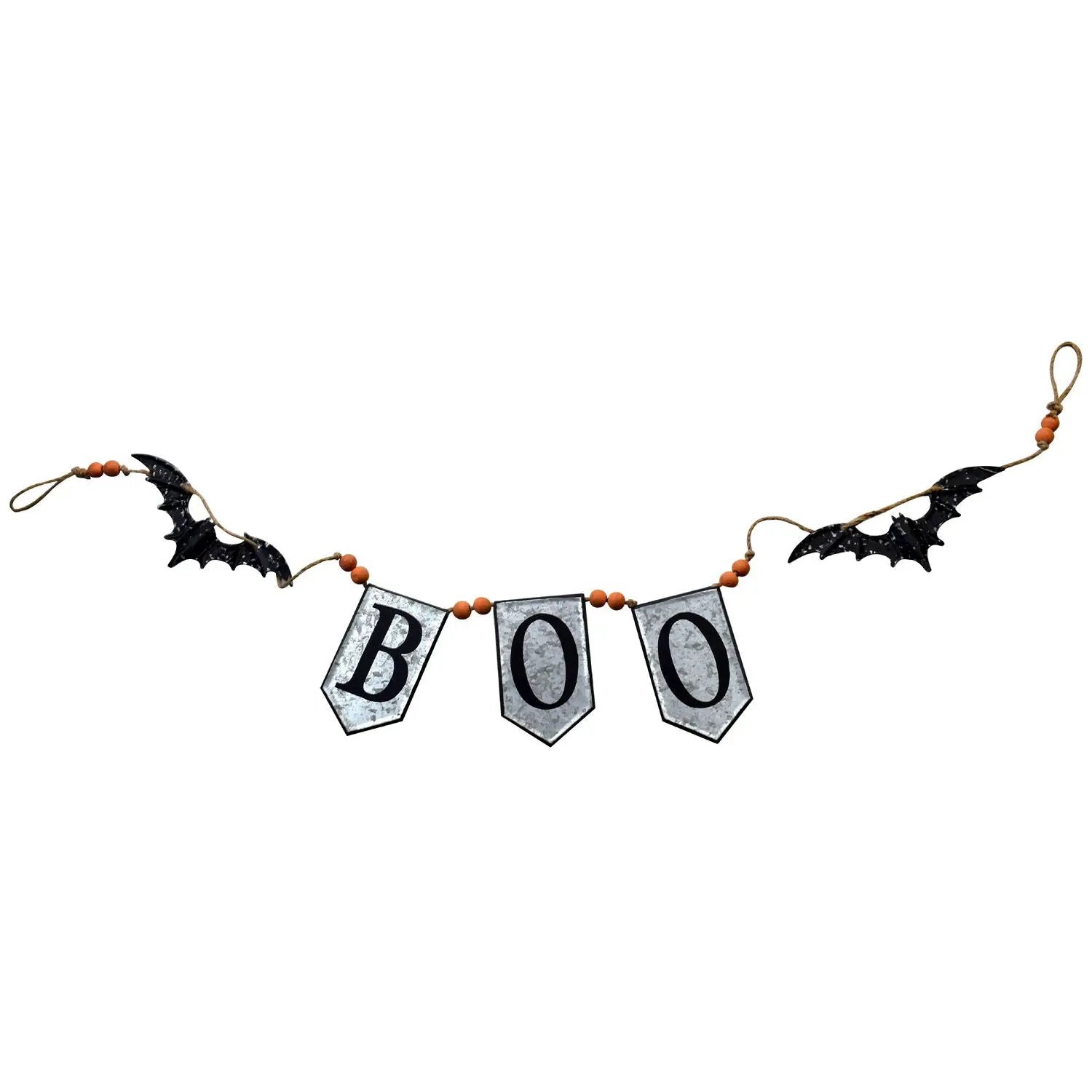 Iron Boo Banner With Bats, For Halloween Holiday Decor - Black / Gray / Orange by HouseOfZazla