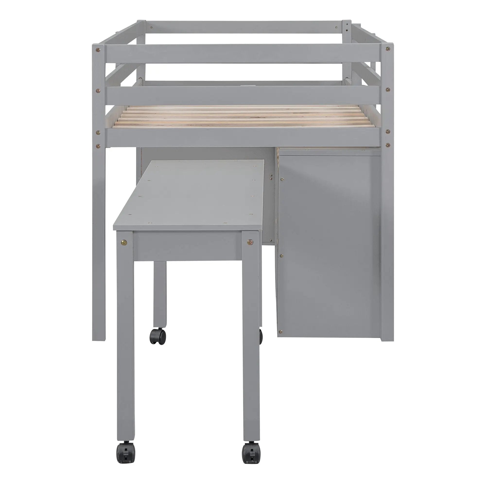 Loft Bed With Retractable Writing Desk And 4 Drawers, With Lateral Portable Desk And Shelves by HouseOfZazla