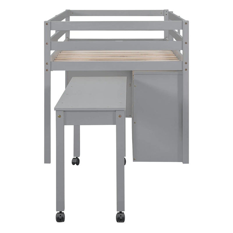 Loft Bed With Retractable Writing Desk And 4 Drawers, With Lateral Portable Desk And Shelves by HouseOfZazla