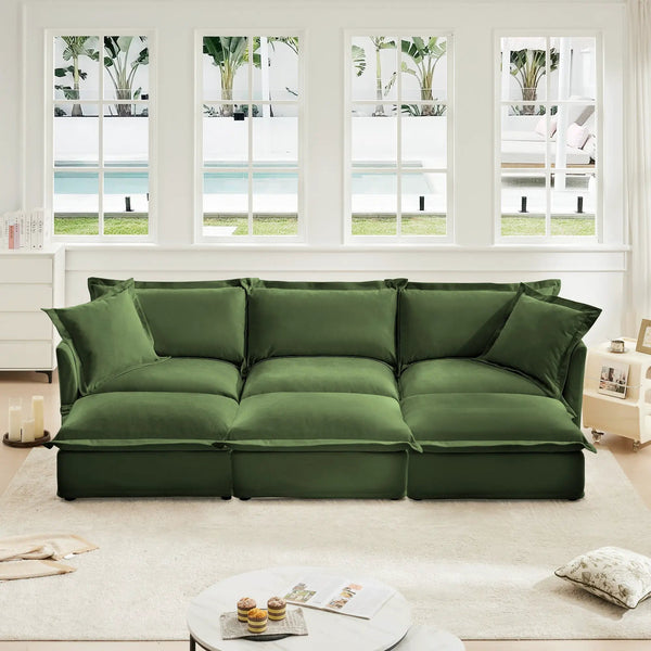 Chenille 3-Seat Slipcovered Sofa with Ottomans, photo 2 of 10