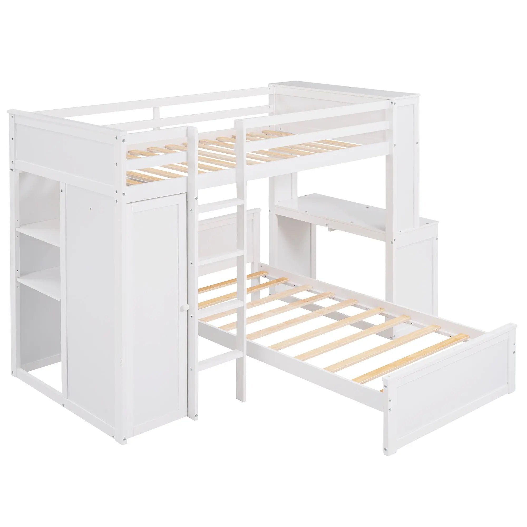 Loft Bed With A Stand Alone Bed, Shelves, Desk, And Wardrobe by HouseOfZazla