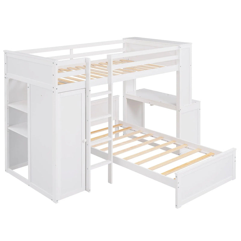 Loft Bed With A Stand Alone Bed, Shelves, Desk, And Wardrobe by HouseOfZazla
