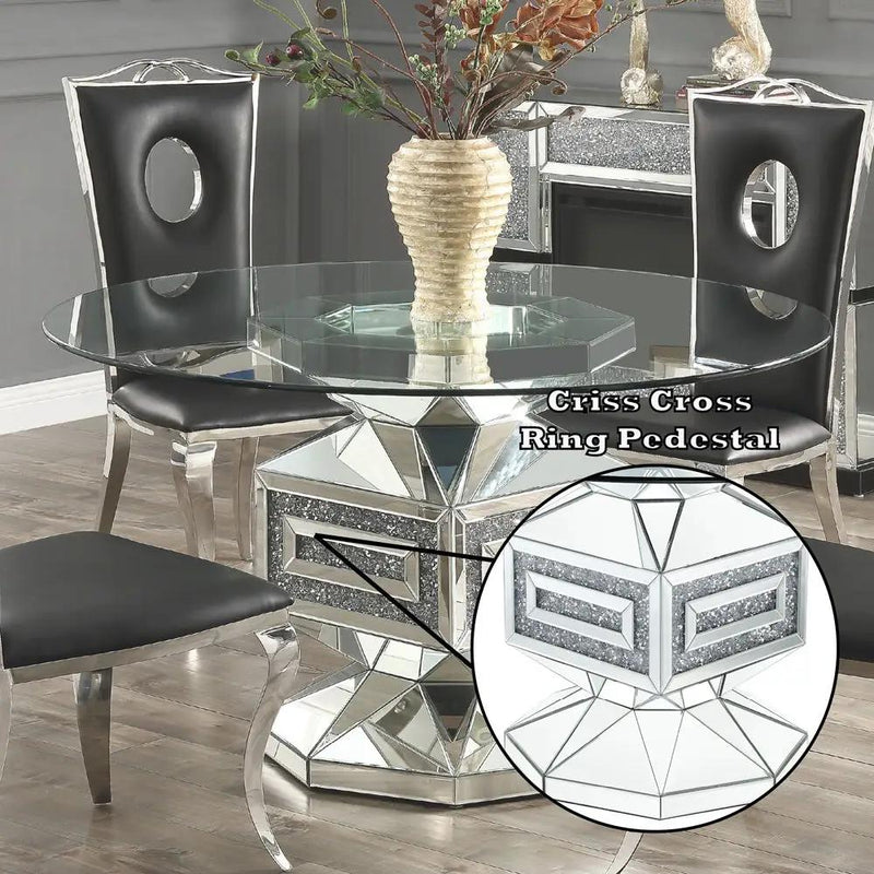 Noralie - 30" Dining Table - Clear Glass, Mirrored & Faux Diamonds by Unique Piece Furniture