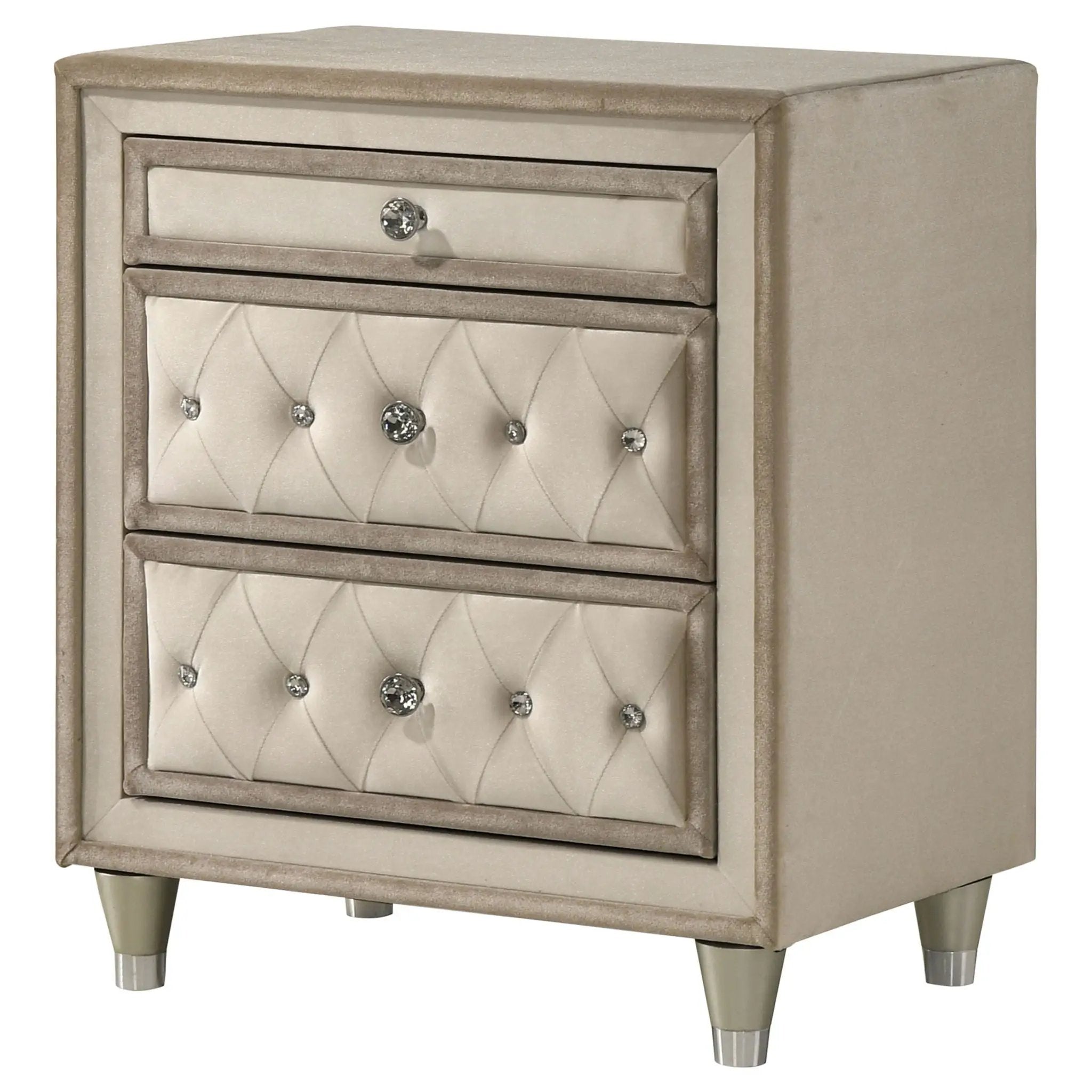 Antonella Upholstered 3-drawer Nightstand Ivory and Camel by Unique Piece Furniture