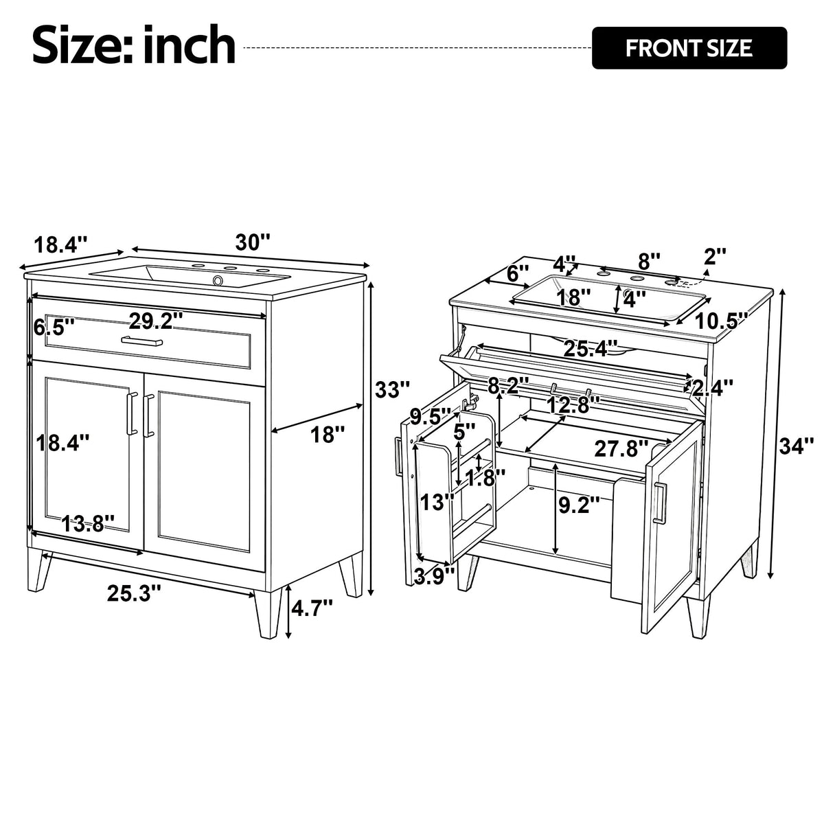 30" Bathroom Vanity with Ceramic Sink Top and Solid Wood Legs - Beige or Wood, photo 9 of 10