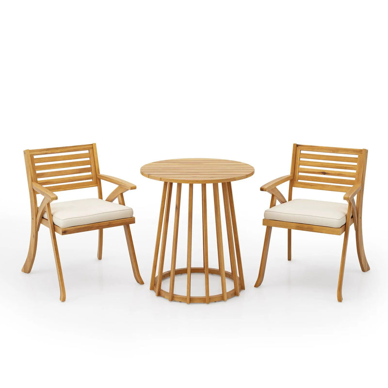 Outdoor 3 Pieces Dining Set With Cushions - Teak Wood by HouseOfZazla