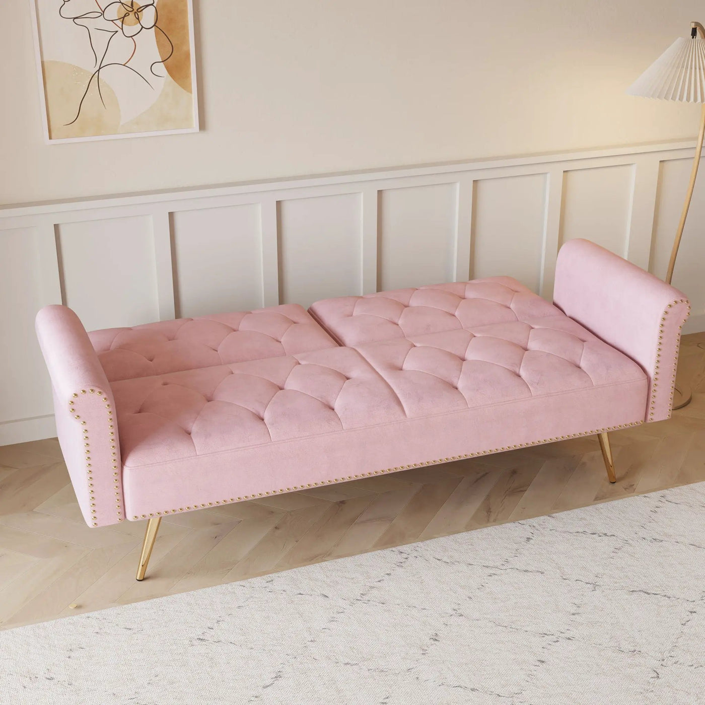 Luxurious Sofa Bed With Nail Head Trim And Matching Pillow by HouseOfZazla