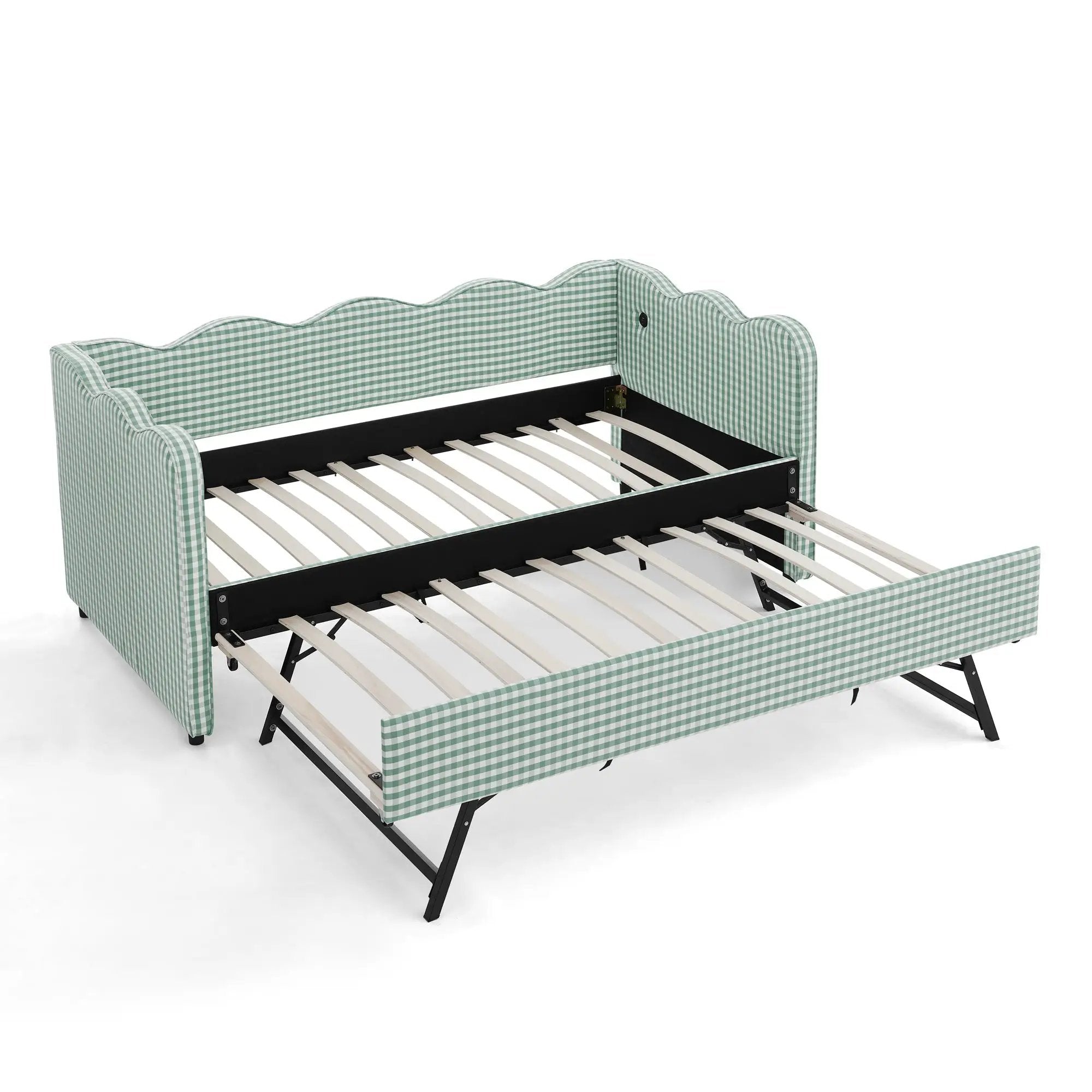 Cozy Gingham Daybed with Trundle Twin Size Sofa Bed No Box Spring Needed by HouseOfZazla