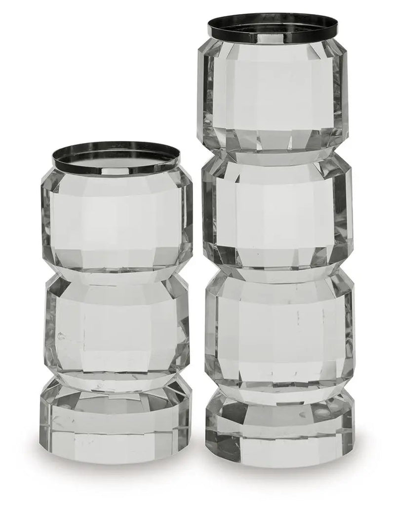 Brentley - Candle Holder Set (Set of 2) - Clear / Silver Finish by Unique Piece Furniture