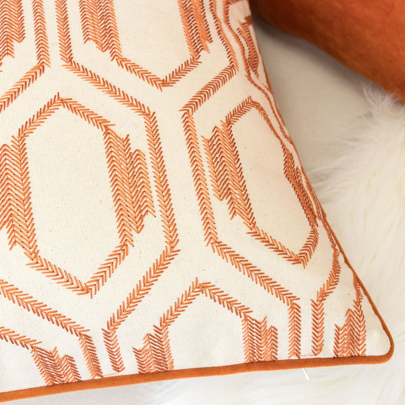 Geometric Embroidered Cotton Throw Pillow by HouseOfZazla
