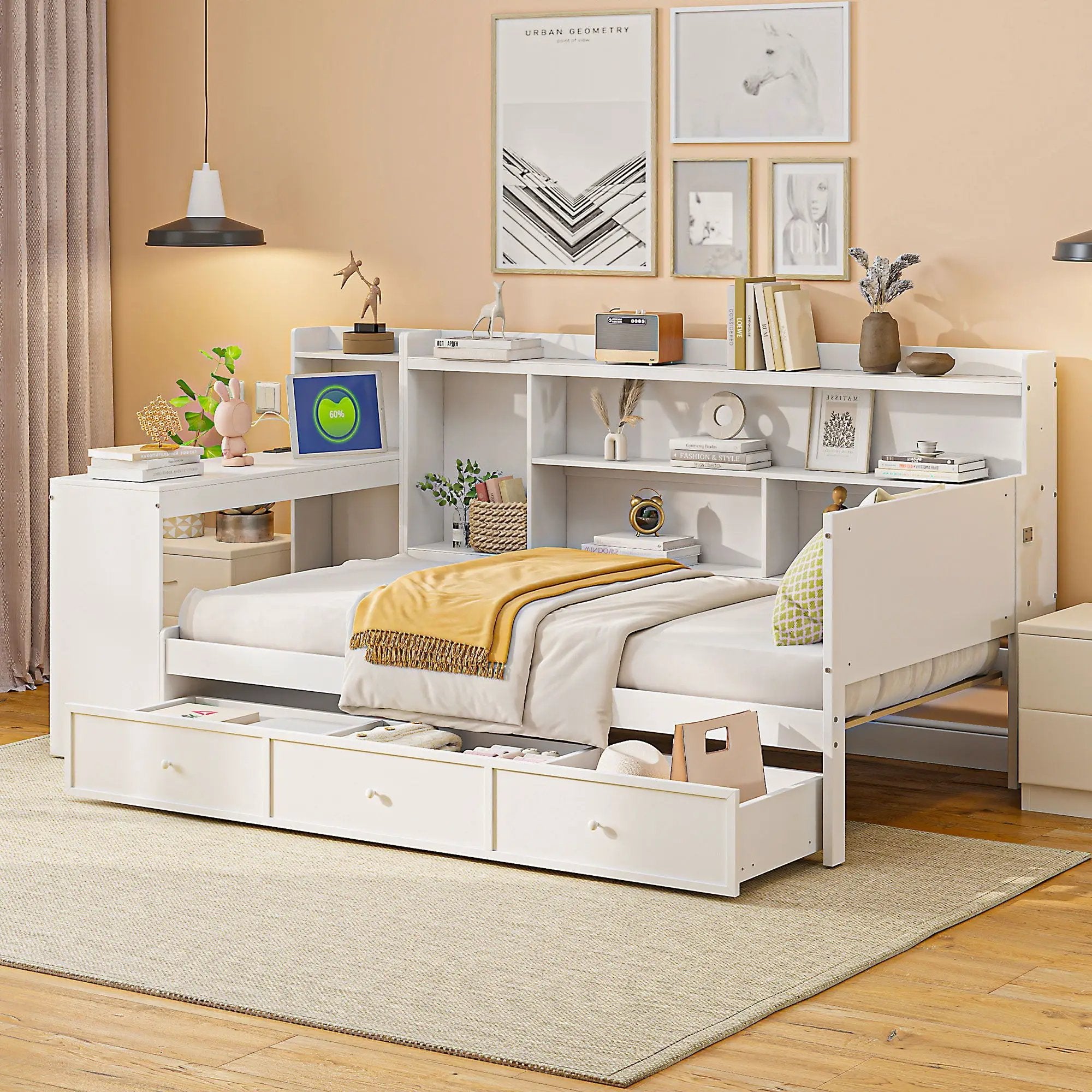 Daybed With 3 Drawers USB Ports And Desk by HouseOfZazla