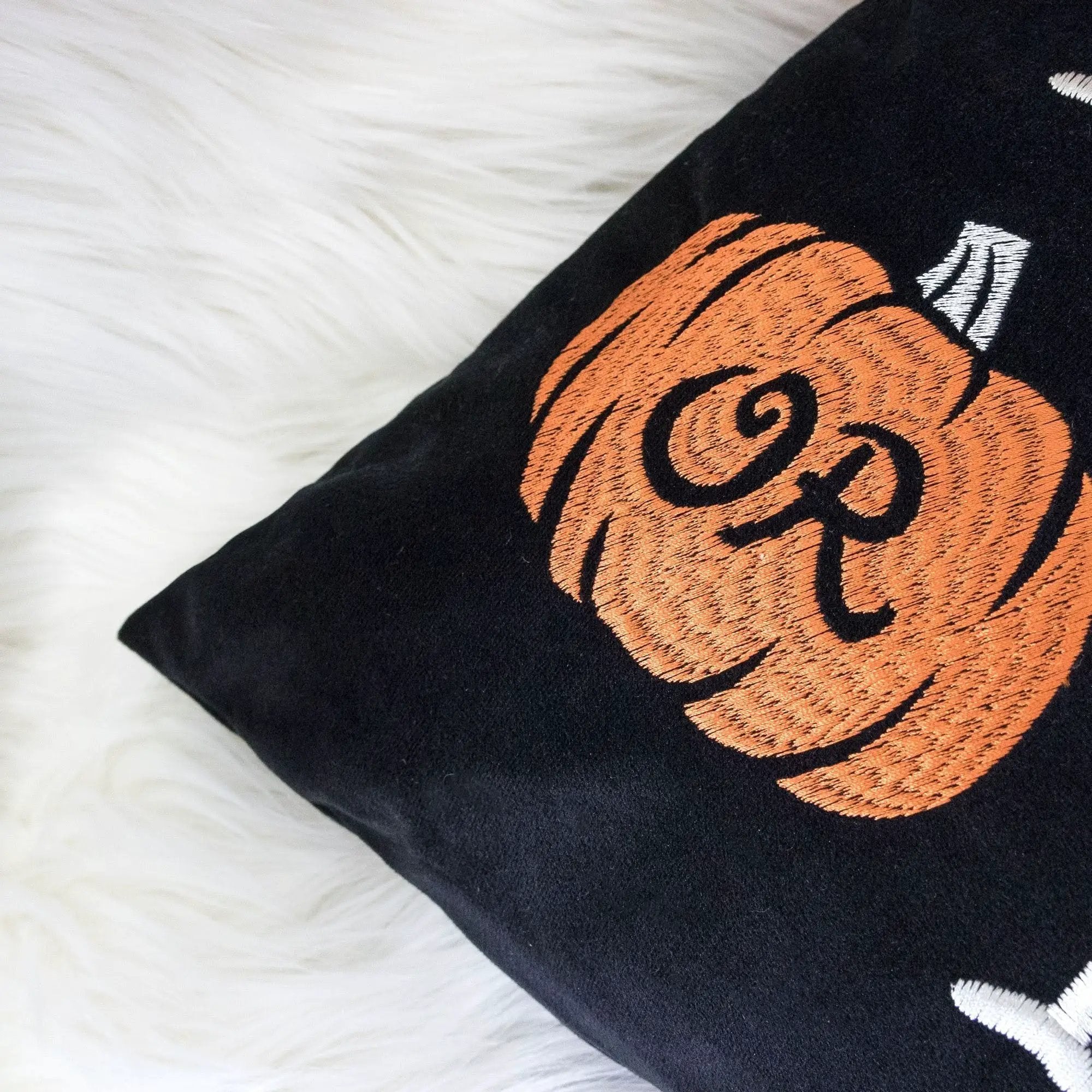 Halloween Lumbar Pillow – Embroidered ‘Trick or Treat’ Black Cushion with Insert by HouseOfZazla