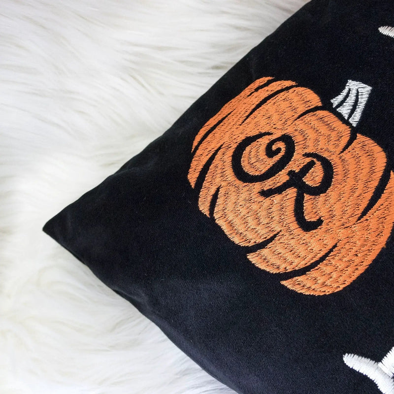 Halloween Lumbar Pillow – Embroidered ‘Trick or Treat’ Black Cushion with Insert by HouseOfZazla