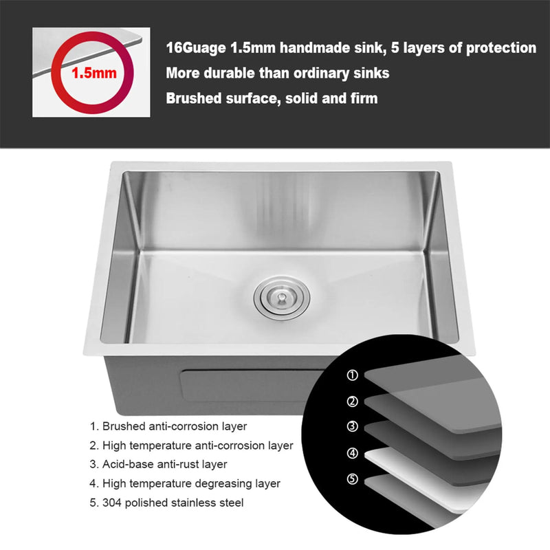 Modern Undermount Stainless Steel Kitchen Sink 16 Gauge, Deep Single Bowl by HouseOfZazla