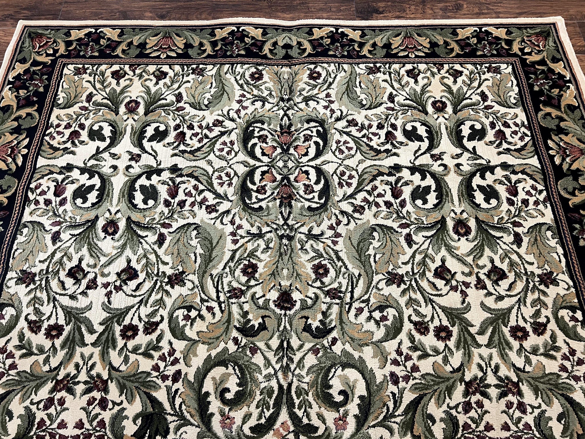 Oriental Rug 8x11, Floral Pattern, Ivory and Black by Jewel Rugs
