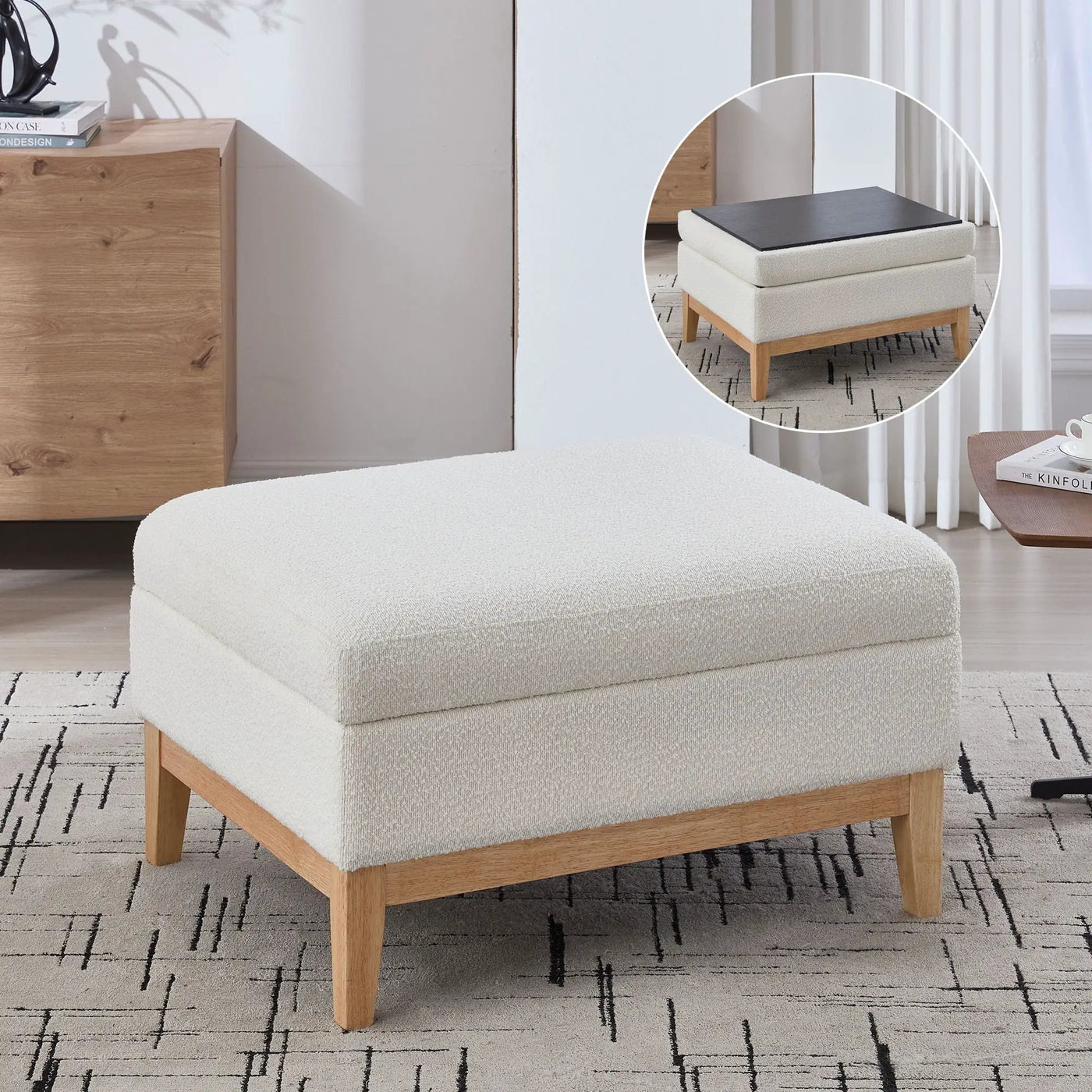 Upholstered Storage Ottoman With Reversible Lid Coffee Table, Foot Stool by HouseOfZazla