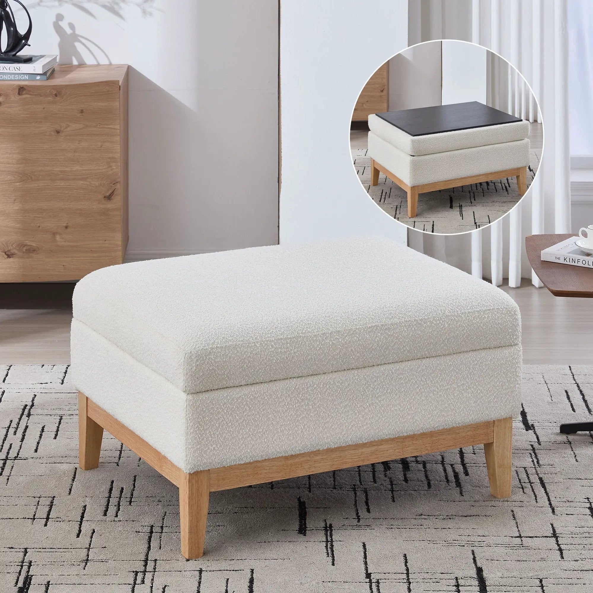 Upholstered Storage Ottoman With Reversible Lid Coffee Table, Foot Stool by Unique Piece Furniture