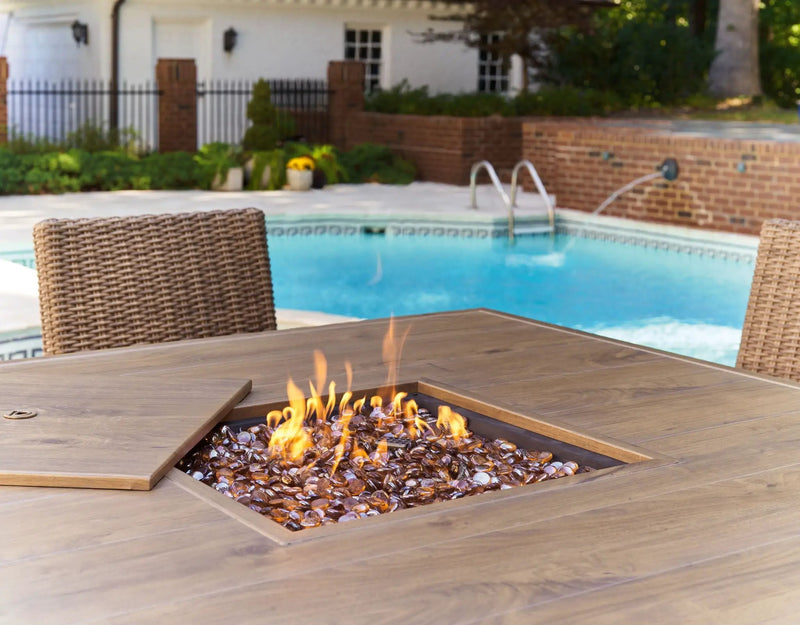 Walton Bridge - 5 Pc. - Square Bar Table W/Fire Pit, 4 Barstools - Driftwood by Unique Piece Furniture