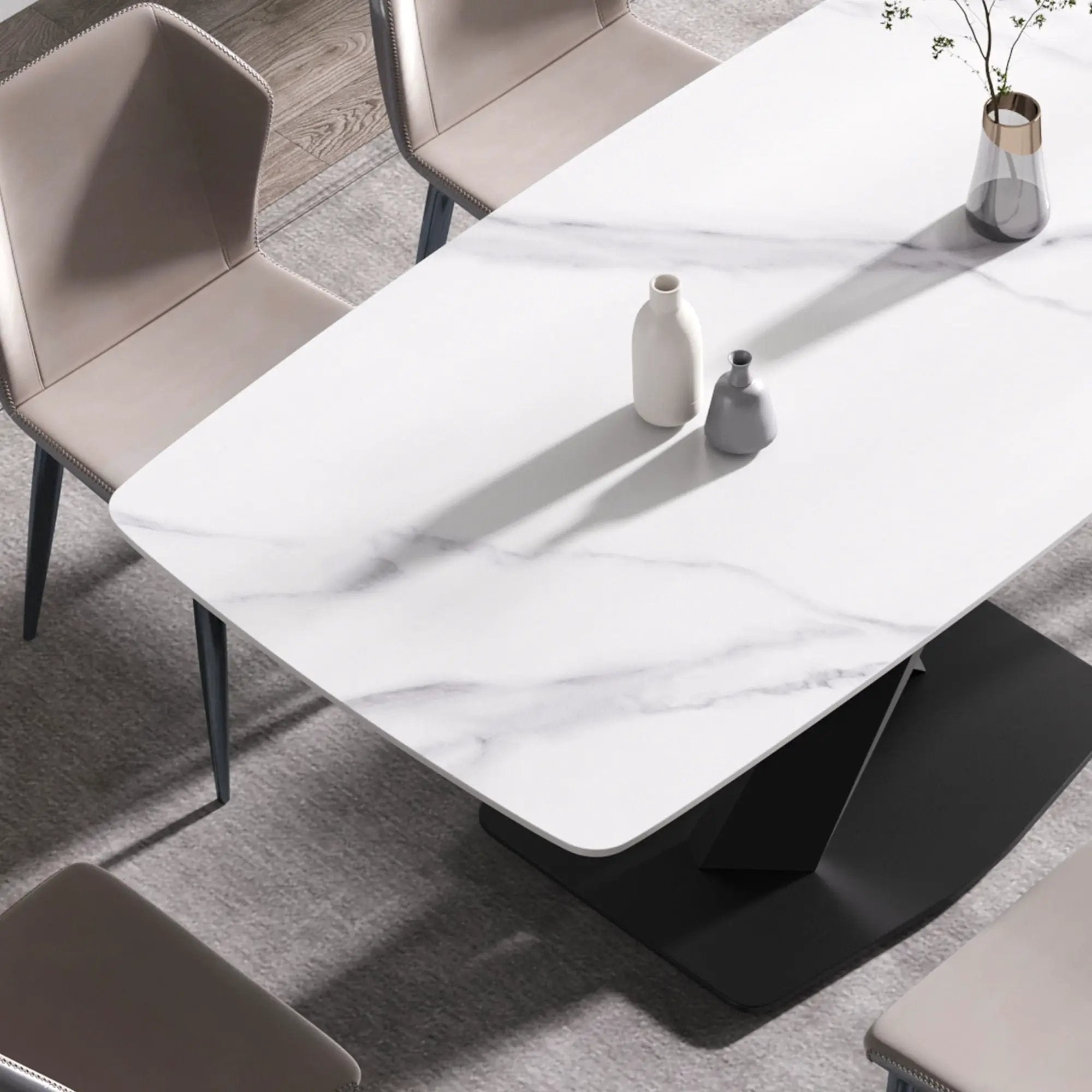 70.87" Modern Artificial Stone White Curved Black Metal Leg Dining Table, Can Accommodate 6-8 People - White / Black by HouseOfZazla