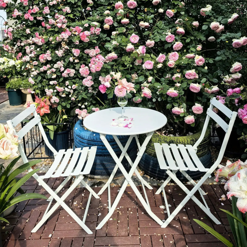 3 Piece Patio Bistro Set Of Foldable Round Table And Chairs by HouseOfZazla