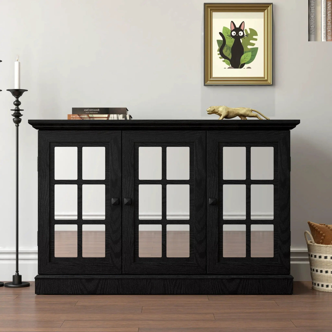 Storage Cabinet With 3 Mirrored Acrylic Doors, Adjustable Shelves by HouseOfZazla