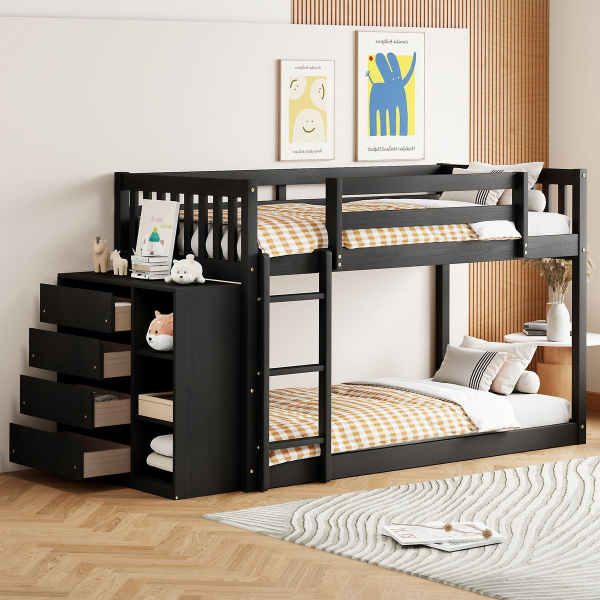 Bunk Bed With 4 Drawers and 3 Shelves - Solid Pine Wood, photo 8 of 24