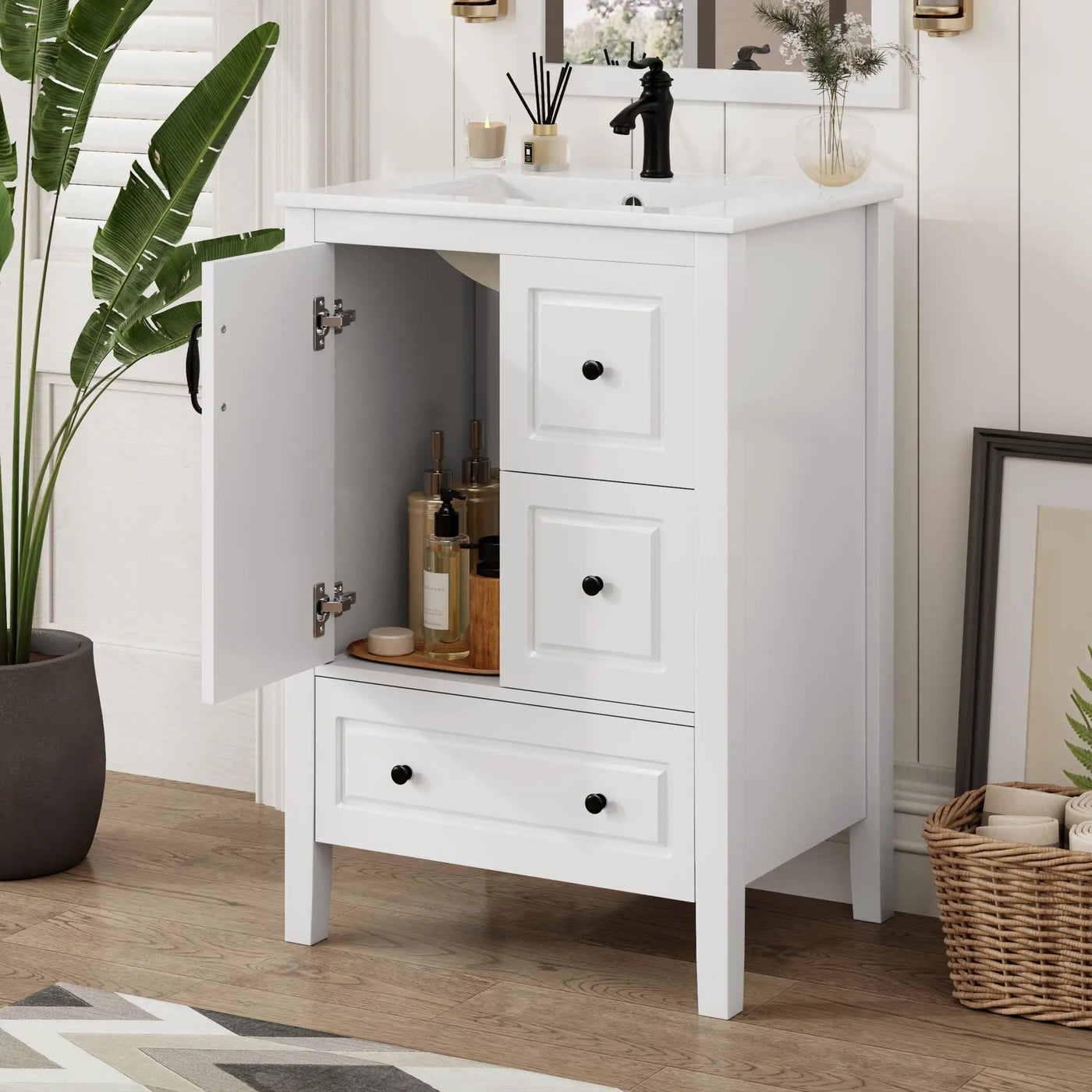 Retro Bathroom Vanity With Sink, Soft Closing Cabinet & Drawers by HouseOfZazla