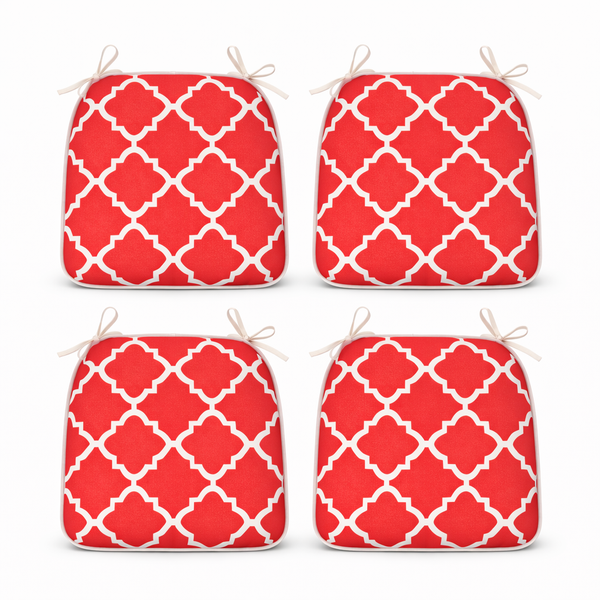 Outdoor Chair Cushions with Straps - Set of 4, Plaid Red