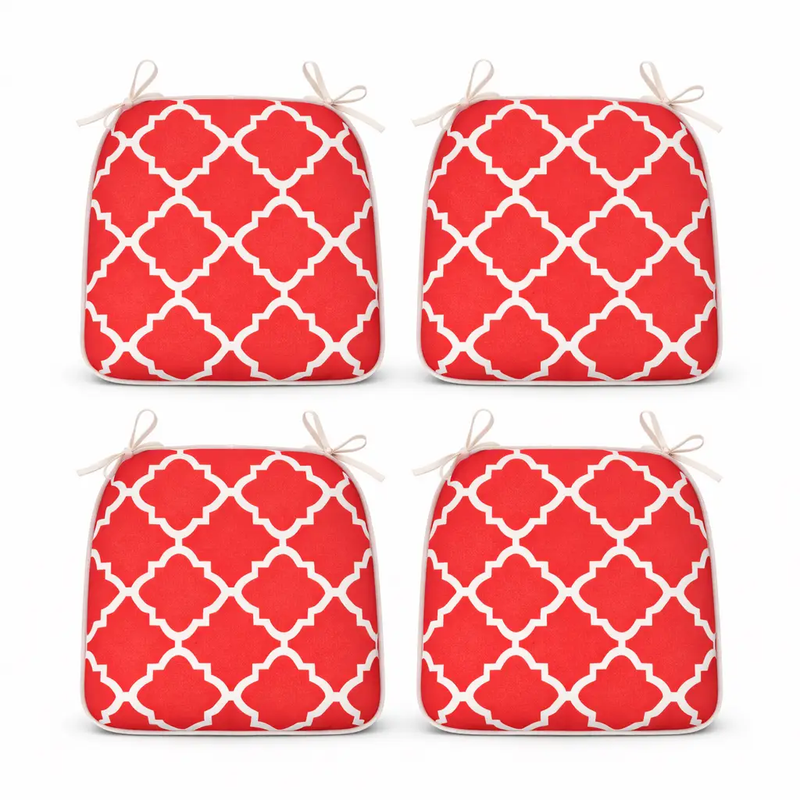 Outdoor Chair Cushions with Straps - Set of 4, Plaid Red by HouseOfZazla