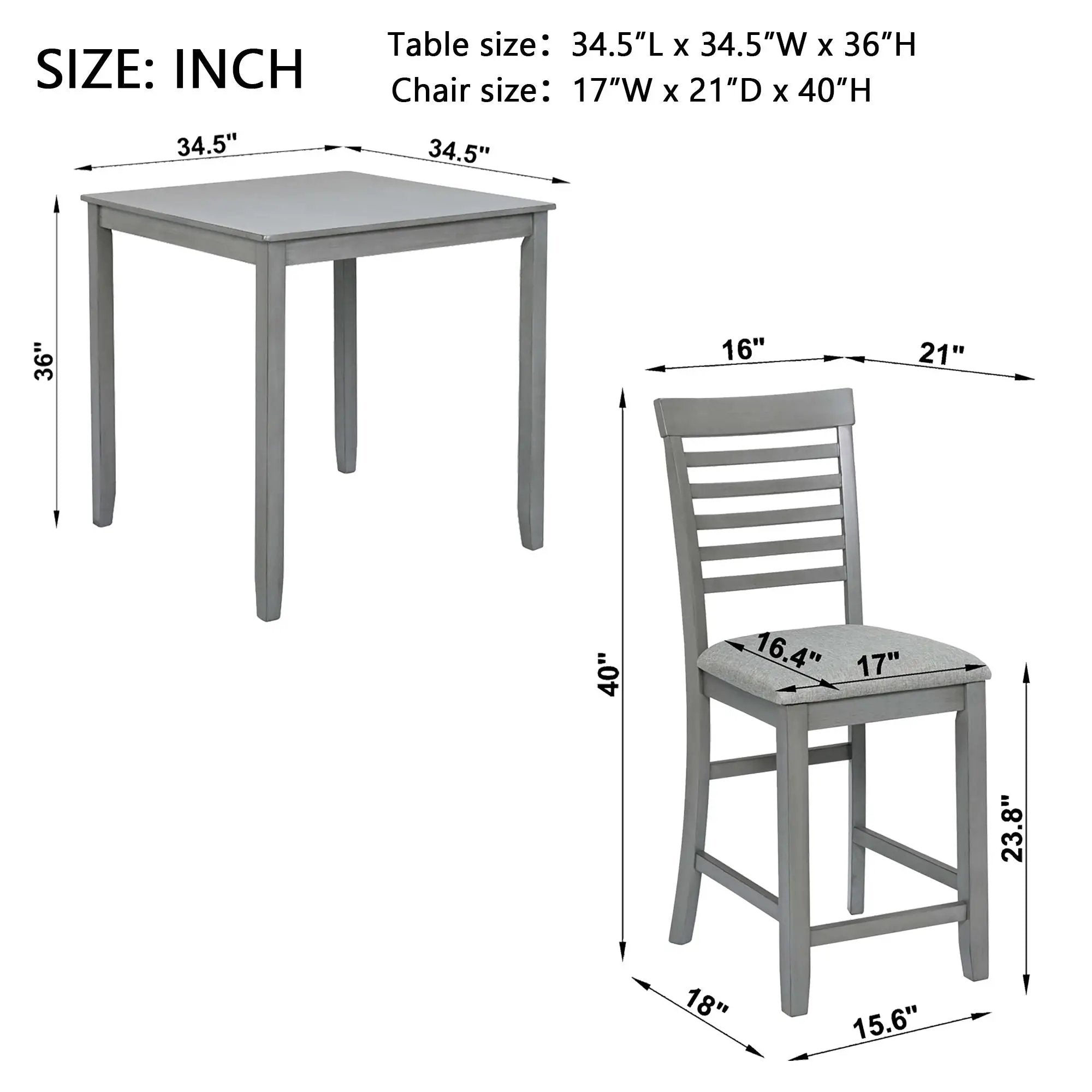 5 Piece Dining Table Set, Wooden Dining Square Table Set For 4, Counter Height Kitchen Table Set With Square Table And 4 Upholstered Chairs - Gray by Unique Piece Furniture