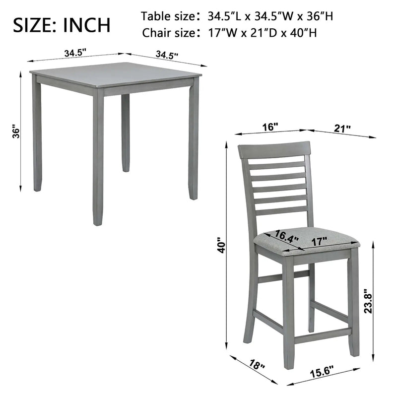 5 Piece Dining Table Set, Wooden Dining Square Table Set For 4, Counter Height Kitchen Table Set With Square Table And 4 Upholstered Chairs - Gray by HouseOfZazla
