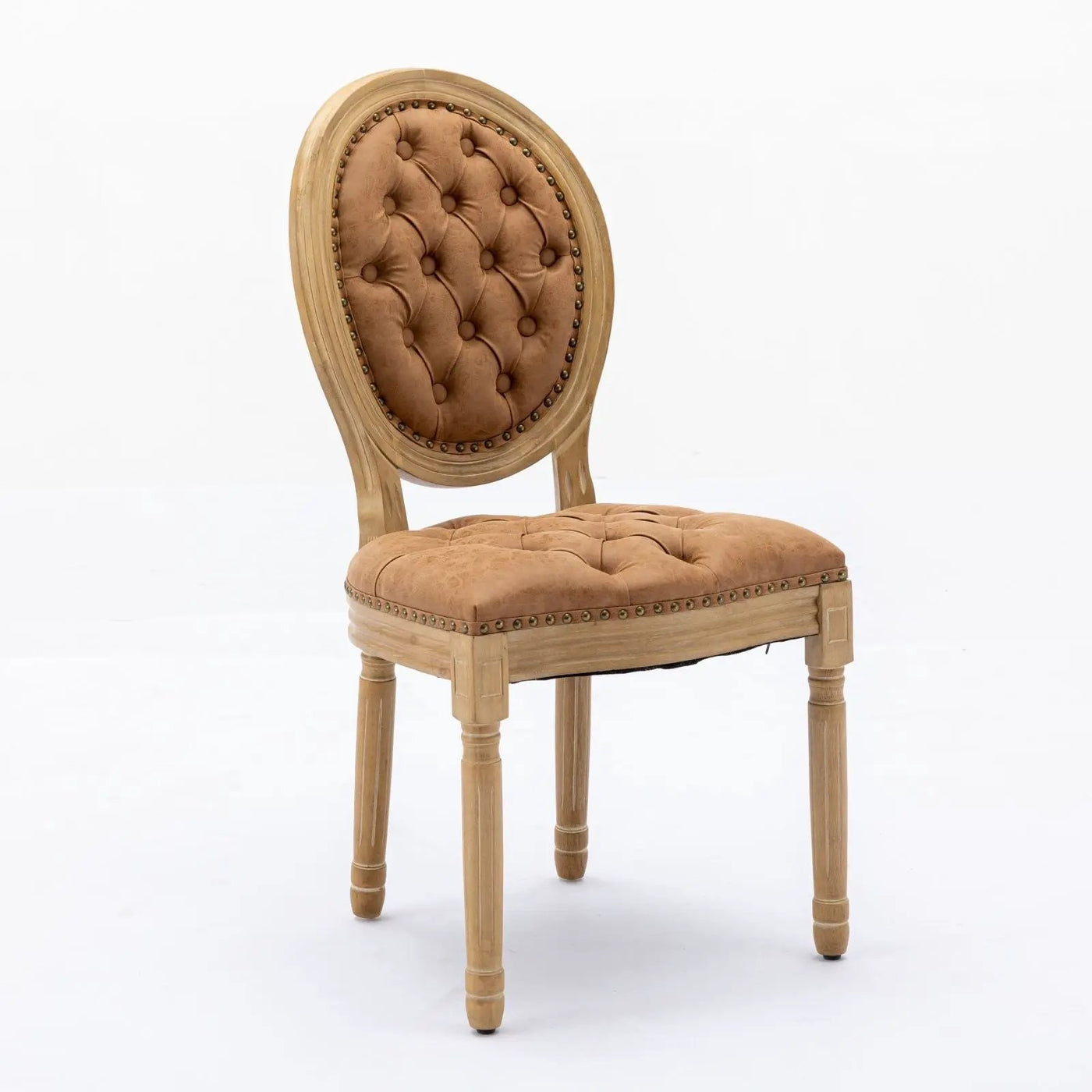 French Style Solid Wood Frame Antique Painting, Hand-Pulled Buckle Decoration Artificial Dining Chair With Nailhead Trim, Wood Legs by HouseOfZazla