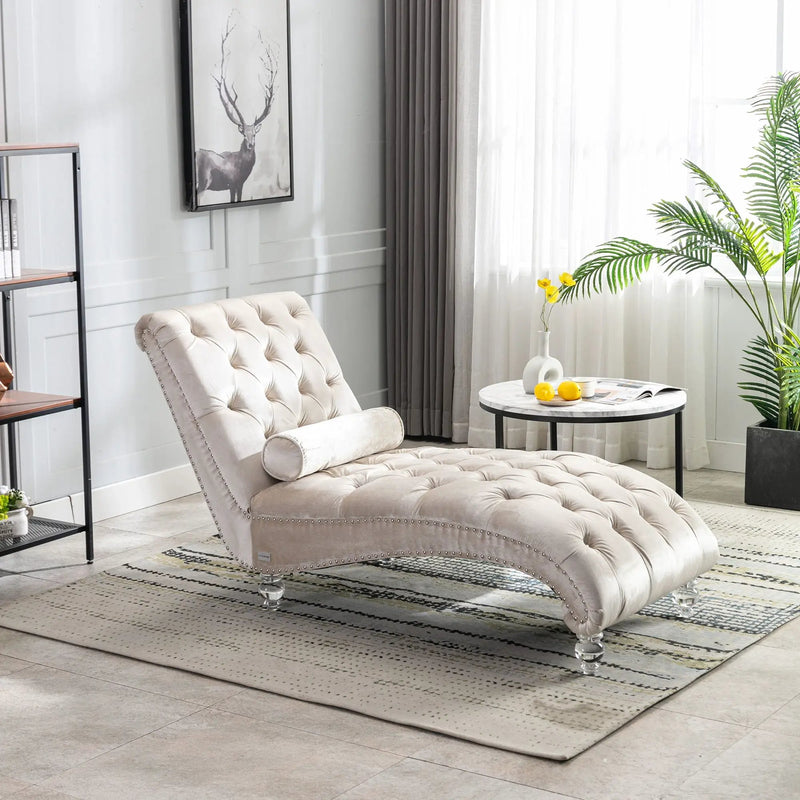 Chaise Lounge Indoor, Button Tufted Upholstered Chaise Lounge Chair With Pillow by Unique Piece Furniture