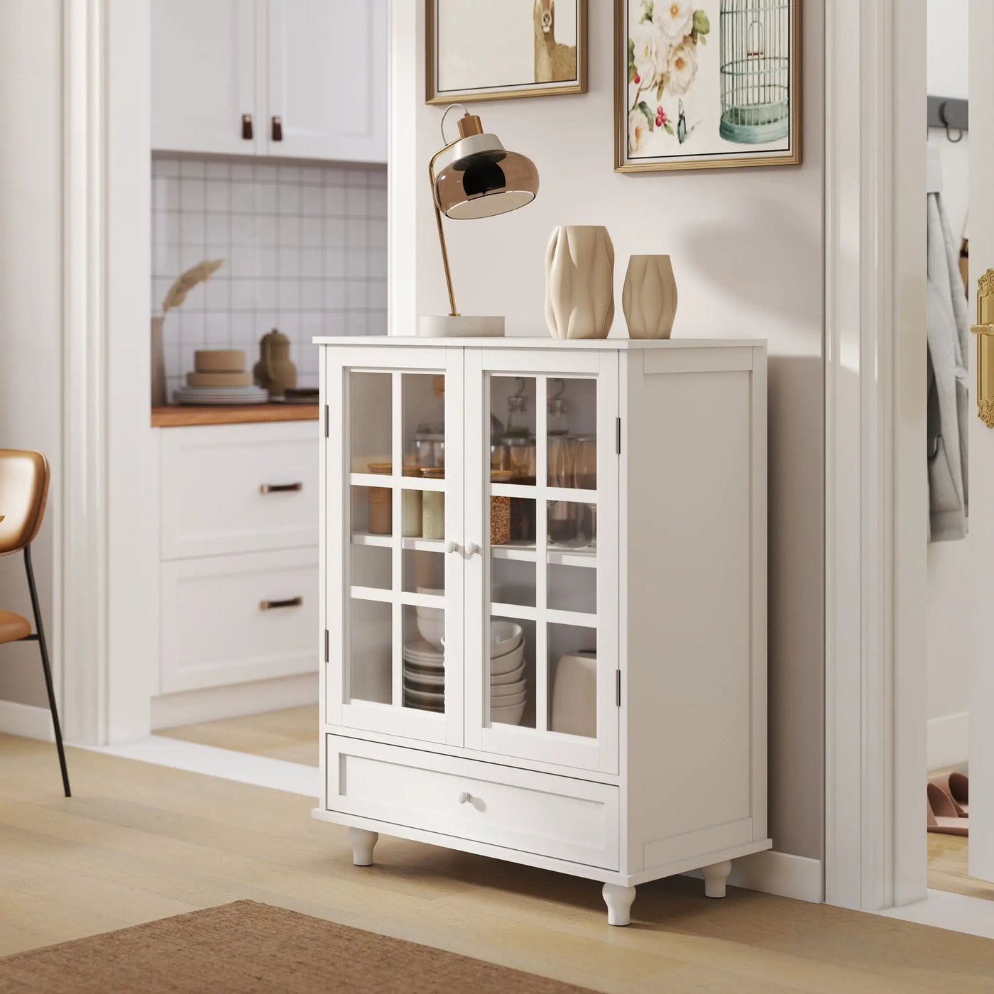 Minimalist Buffet Cabinet With Double Glass Doors And Drawer by HouseOfZazla