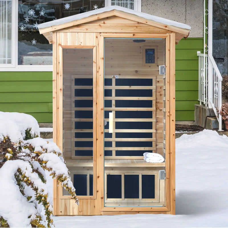 Two Person Far Infrared Old Fir Outdoor Sauna Room with Bluetooth and LED Lighting by HouseOfZazla