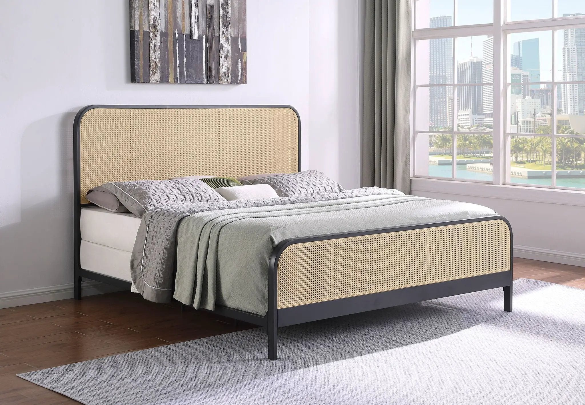 Lanewood Open Cane Webbing Metal Eastern King Bed Black by Unique Piece Furniture