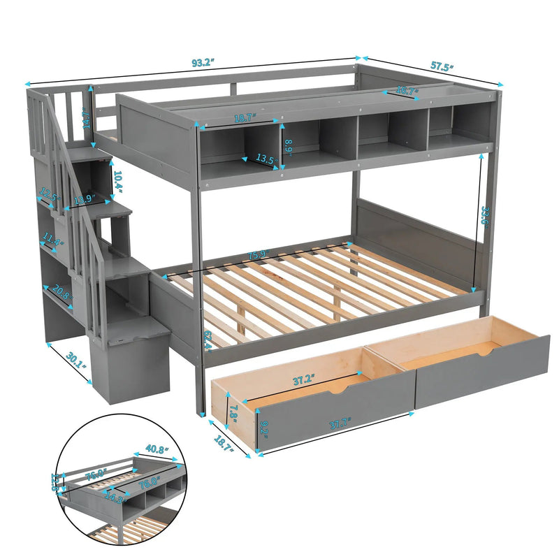 Bunk Bed With Shelfs, Storage Staircase And 2 Drawers by HouseOfZazla