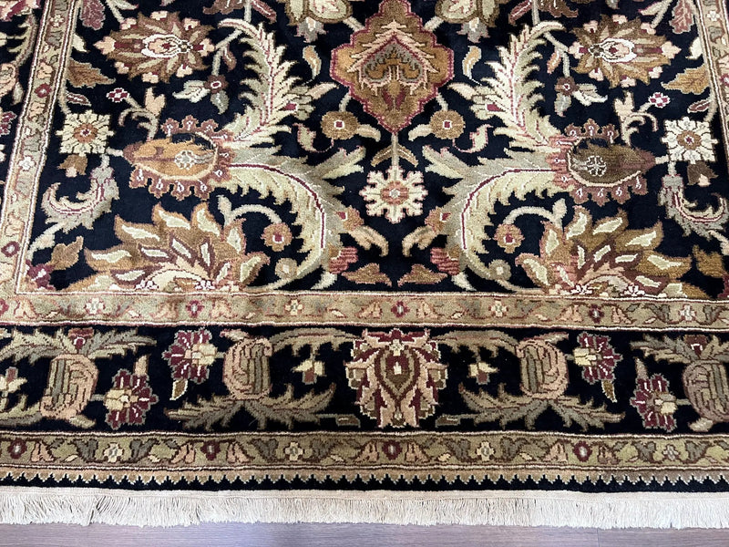 Indo Mahal Sultanabad Rug 8x11, Vintage Indian Oriental Carpet, Wool Handmade Floral Rug 8 x 11 ft, Black Beige Tan, Large Flowers Allover by Jewel Rugs