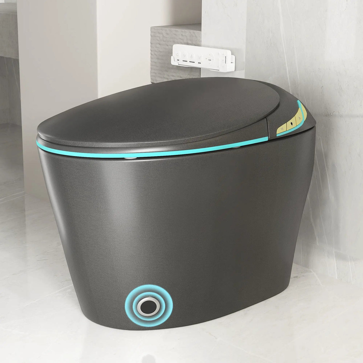 Unique Smart Toile With Built In Bidet, Auto Open / Close Seat, Foot Sensor, LED Display, Night Light, Warm Water & Dryer Ceramic by HouseOfZazla
