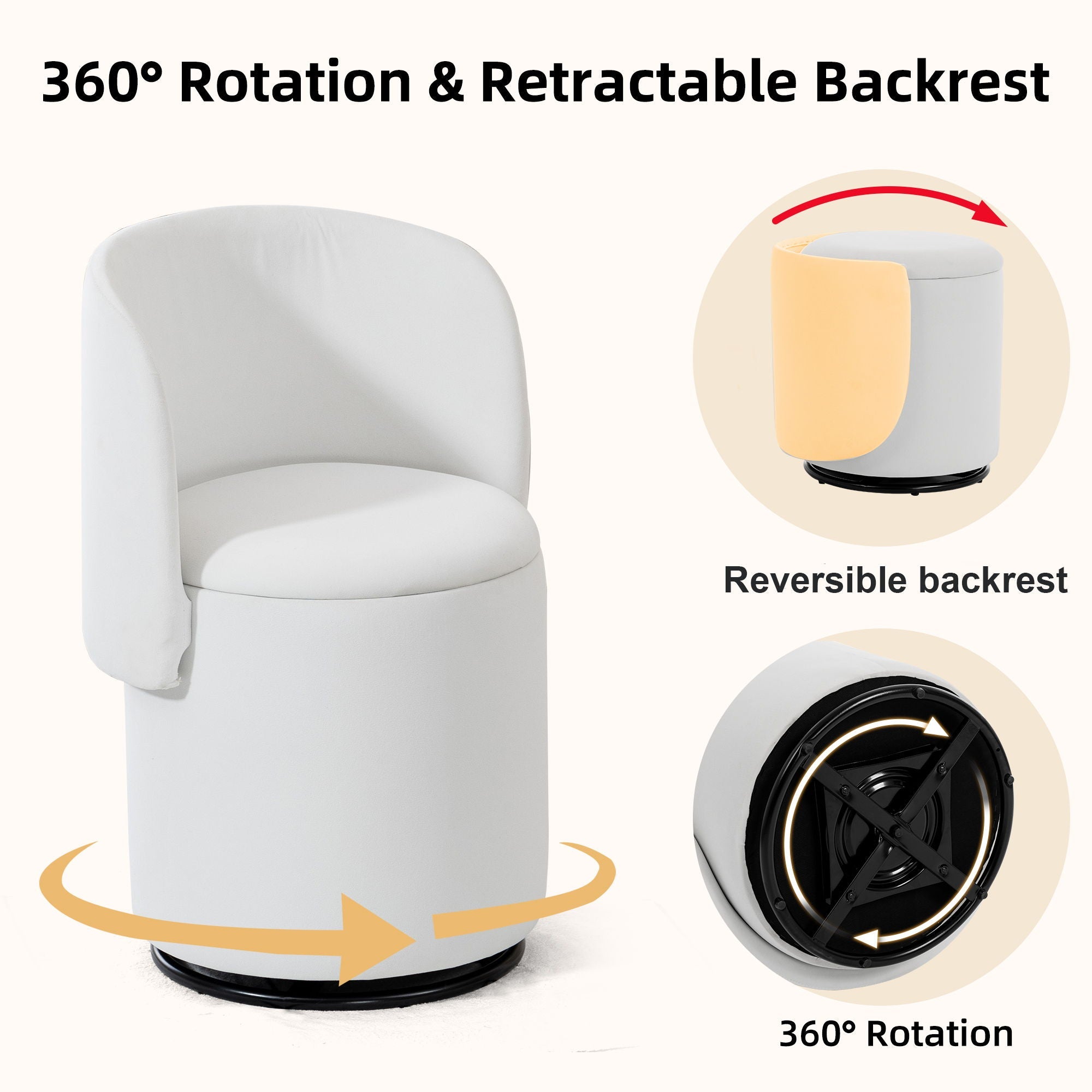 Barrel Chair With Built In Storage, 360° Swivel - Beige by HouseOfZazla