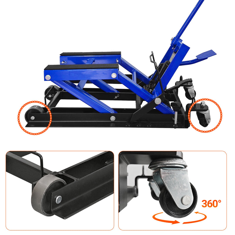 Hydraulic Motorcycle Lift Jack, 1500 LBS Capacity, ATV Scissor Lift Jack Portable Motorcycle Lift Table with 4 Casters, Hydraulic Foot-Operated Hoist Stand for Motorcycle ATV UTV Powersports, photo 7 of 10