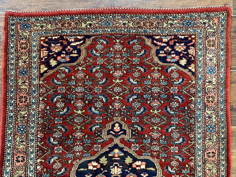 Persian Bidjar Rug 2.7 x 4, Red and Navy Blue, Small Persian Area Rug, Semi Antique by Jewel Rugs
