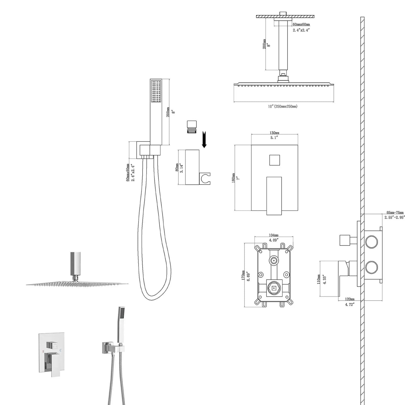 Dual Shower Head System With Ceiling Mount And Rough In Valve by HouseOfZazla