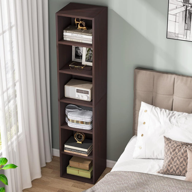 6 Tier Narrow Corner Cube Bookcase Storage, Freestanding Shelf With Open Cubes For Living Room by HouseOfZazla