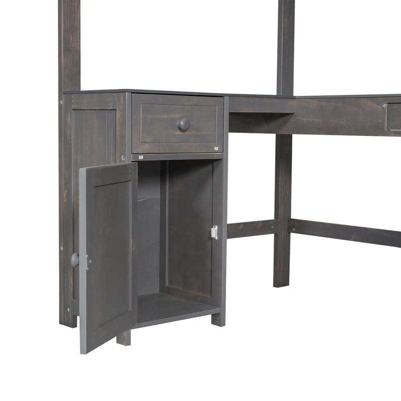 Loft Bed With U-Shaped Desk, Drawers, And Storage Shelves