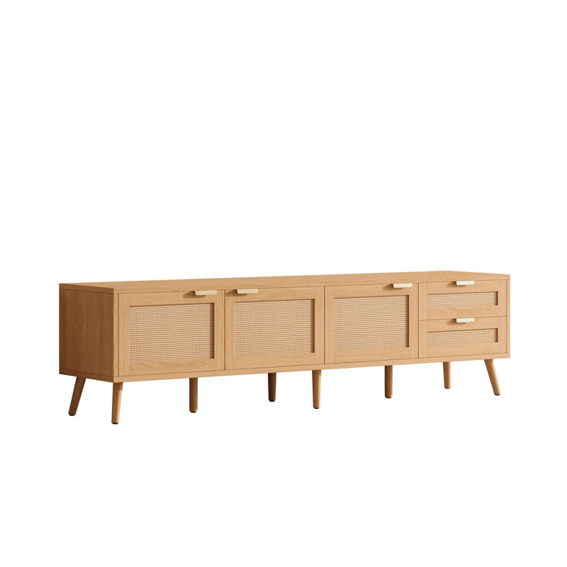 TV Stand, Media Console, 2 Drawers & Cable Management - Natural Wood by HouseOfZazla