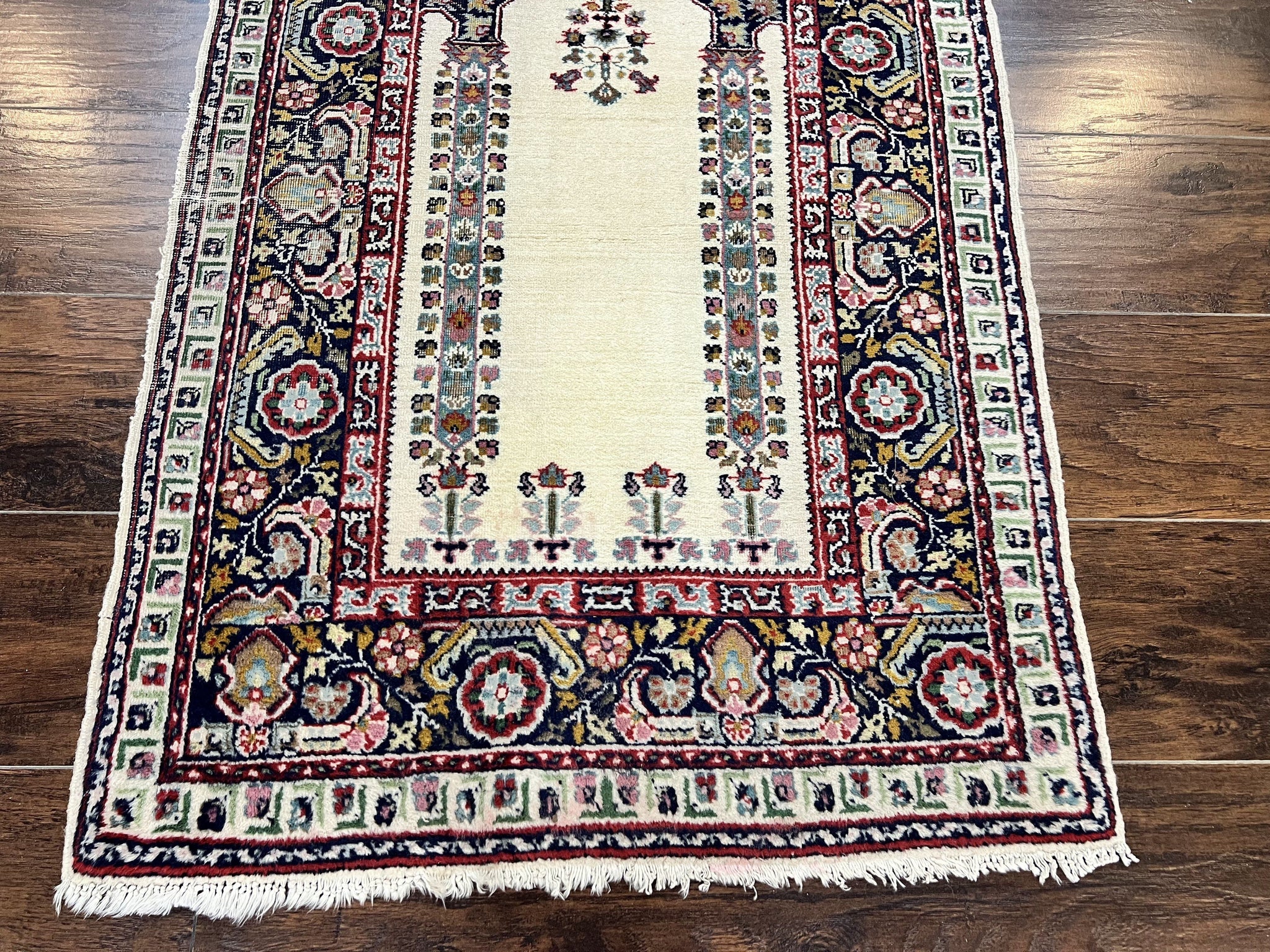 Turkish Prayer Rug 2.5 x 4, Vintage Wool Hand Knotted Carpet, Ivory by Jewel Rugs