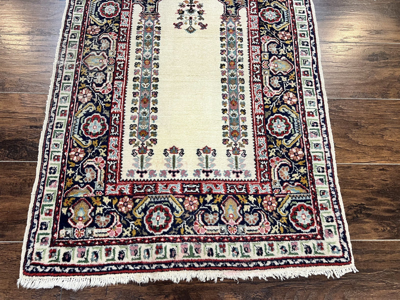 Turkish Prayer Rug 2.5 x 4, Vintage Wool Hand Knotted Carpet, Ivory by Jewel Rugs